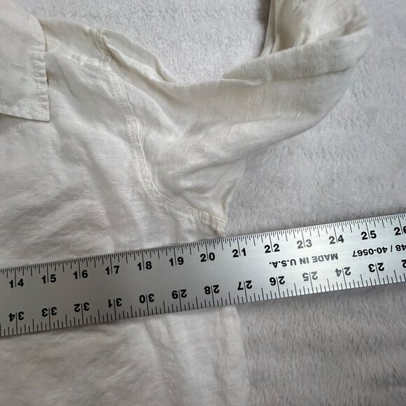 Tahari Womens Long-Sleeve Striped Linen Tunic Top V-Neck Collar Cream White - Picture 5 of 6